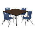36" Square Mobile Table with 4 Navy Blue Stackable Chairs Z3016