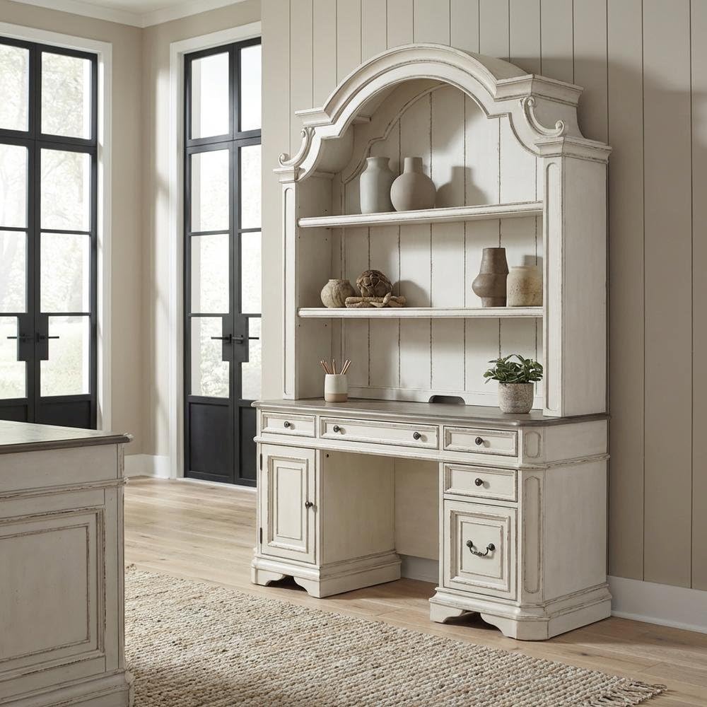 Antique White 3 Piece Desk and Hutch Set C819449