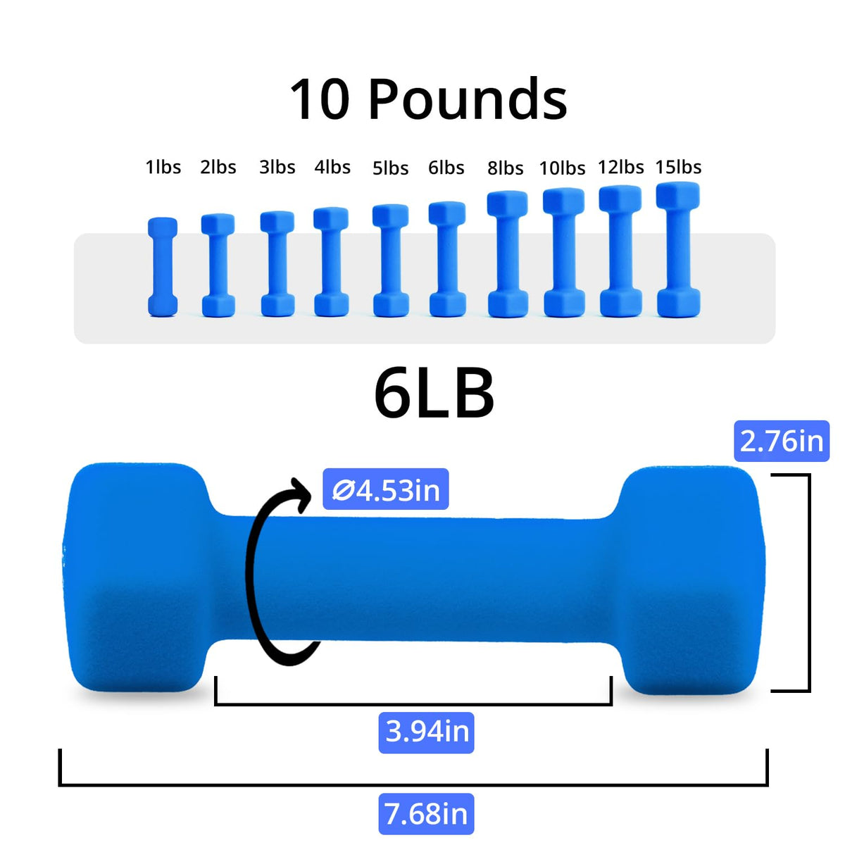 Neoprene Dumbbells Set, 1-15 LB, Hex Shape F5363