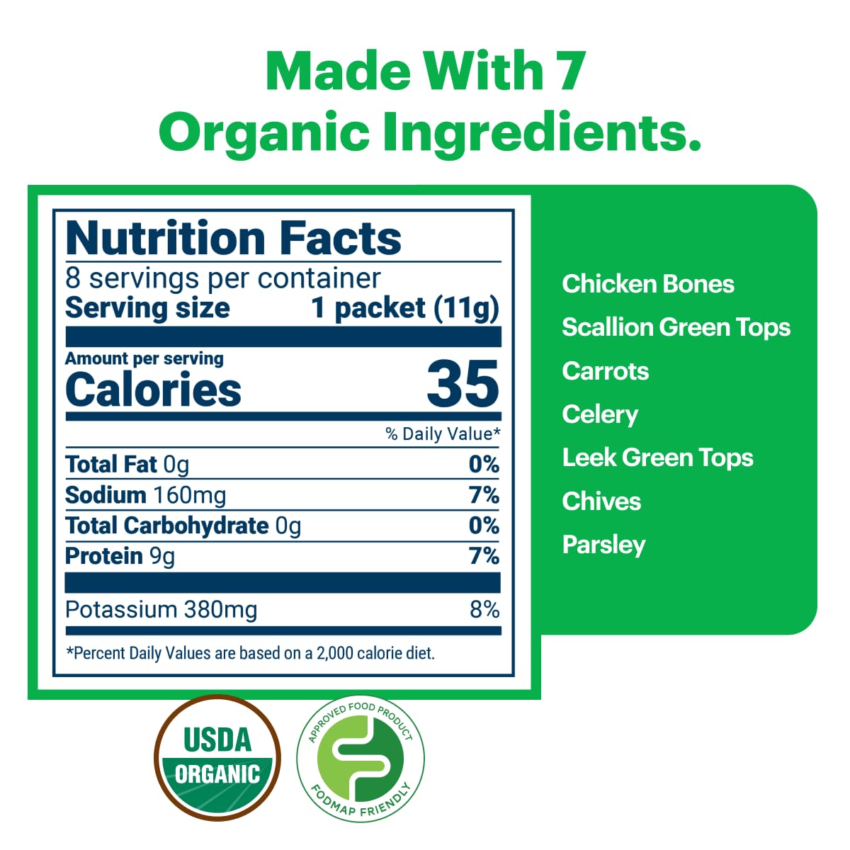 Organic Freeze Dried Chicken Bone Broth Powder 8 Single Serve Packets I121