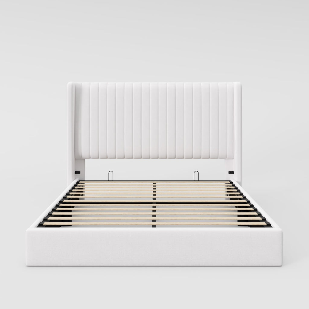 Queen Size Lift Up Storage Bed Frame White A9219