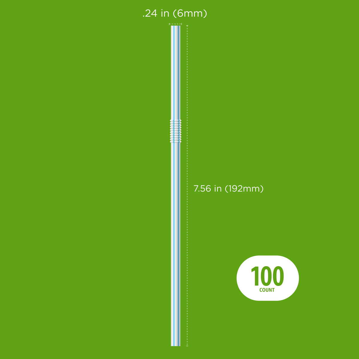 Disposable Striped Plastic Flex Straws, 100 Count P2596