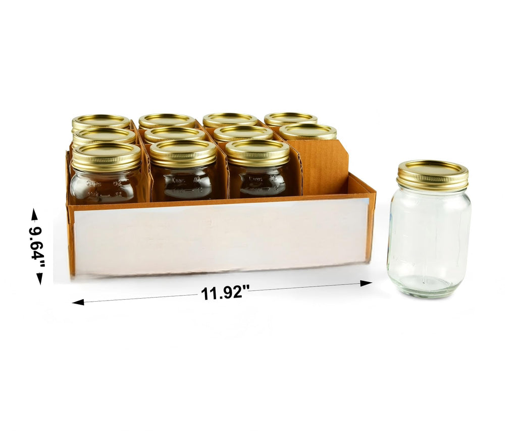 16 oz Regular Mouth Glass Canning Jars with Lids and Rings, 12-Pack O648355