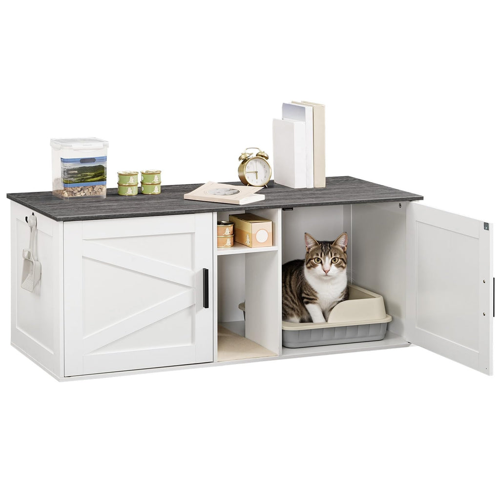 White and Charcoal Gray Cat Litter Box Enclosure J2734
