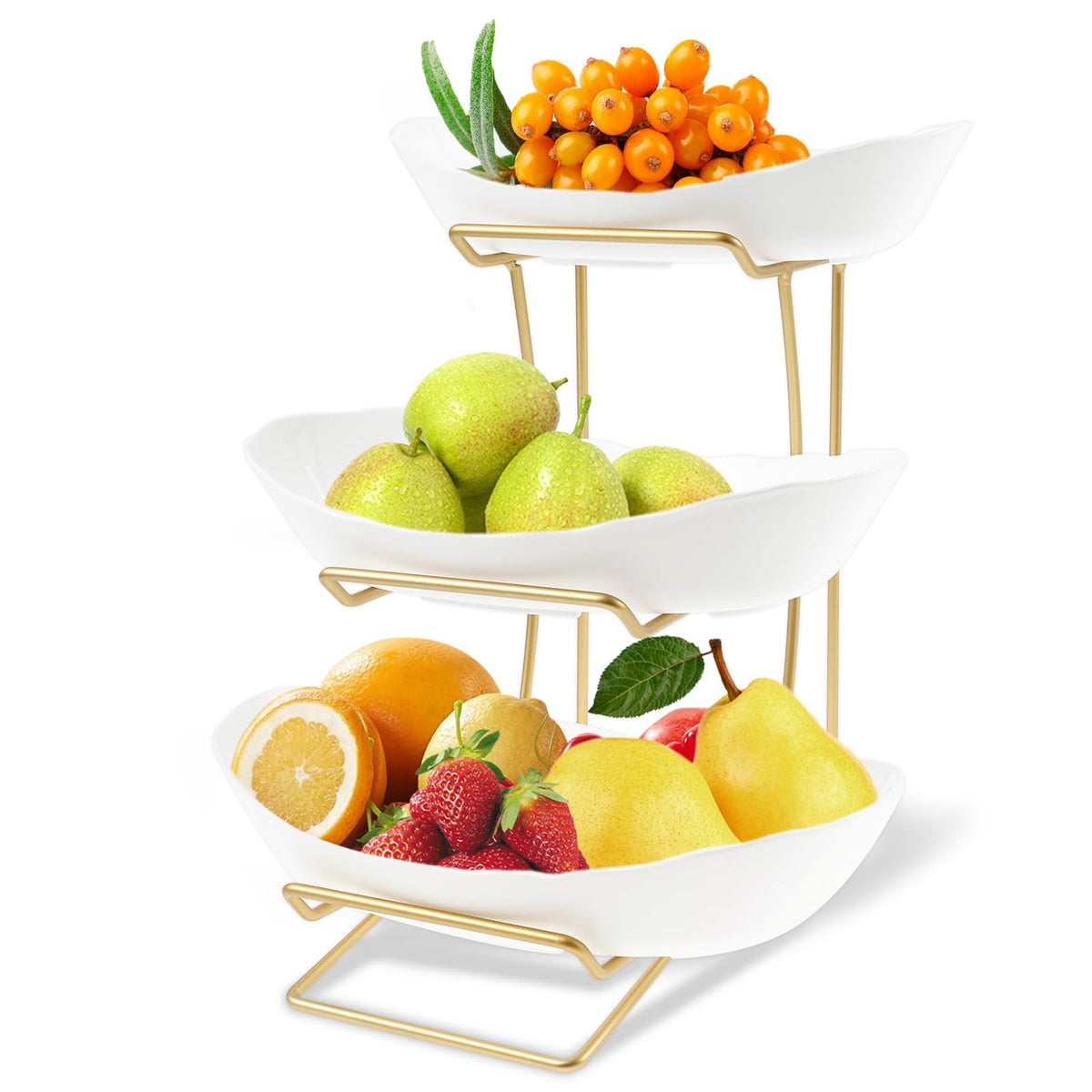 3 Tier Fruit Basket with Gold Metal Stand D9716