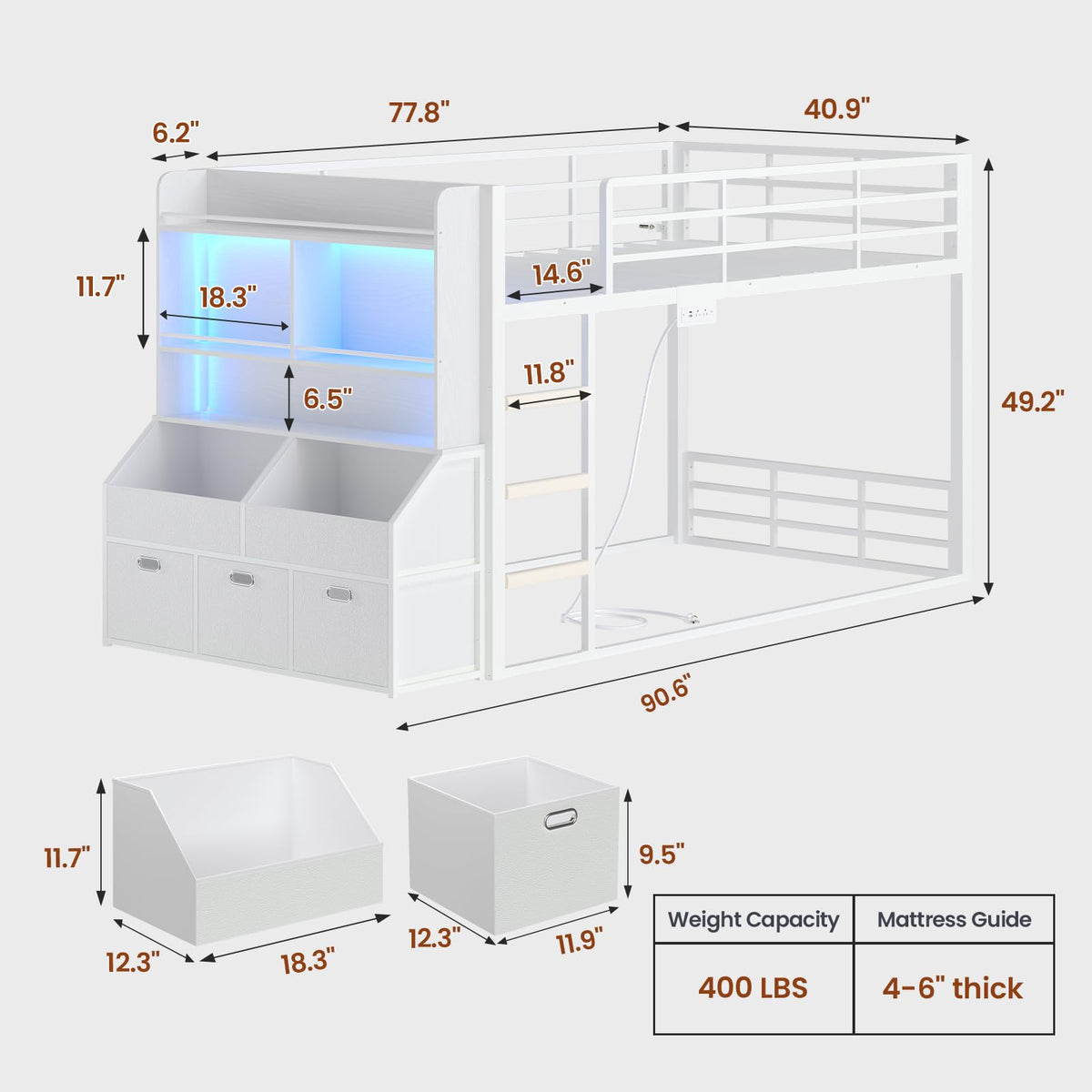 Twin Over Twin Bunk Bed with Bookshelf and Drawers I492