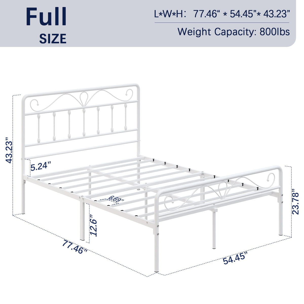 White Metal Full Size Platform Bed Frame with Headboard and Footboard P8253