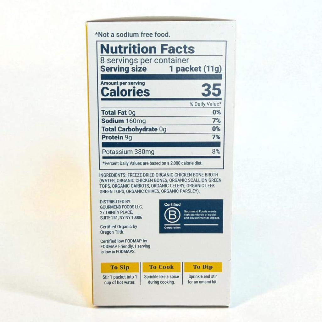 Organic Freeze Dried Chicken Bone Broth Powder 8 Single Serve Packets I121