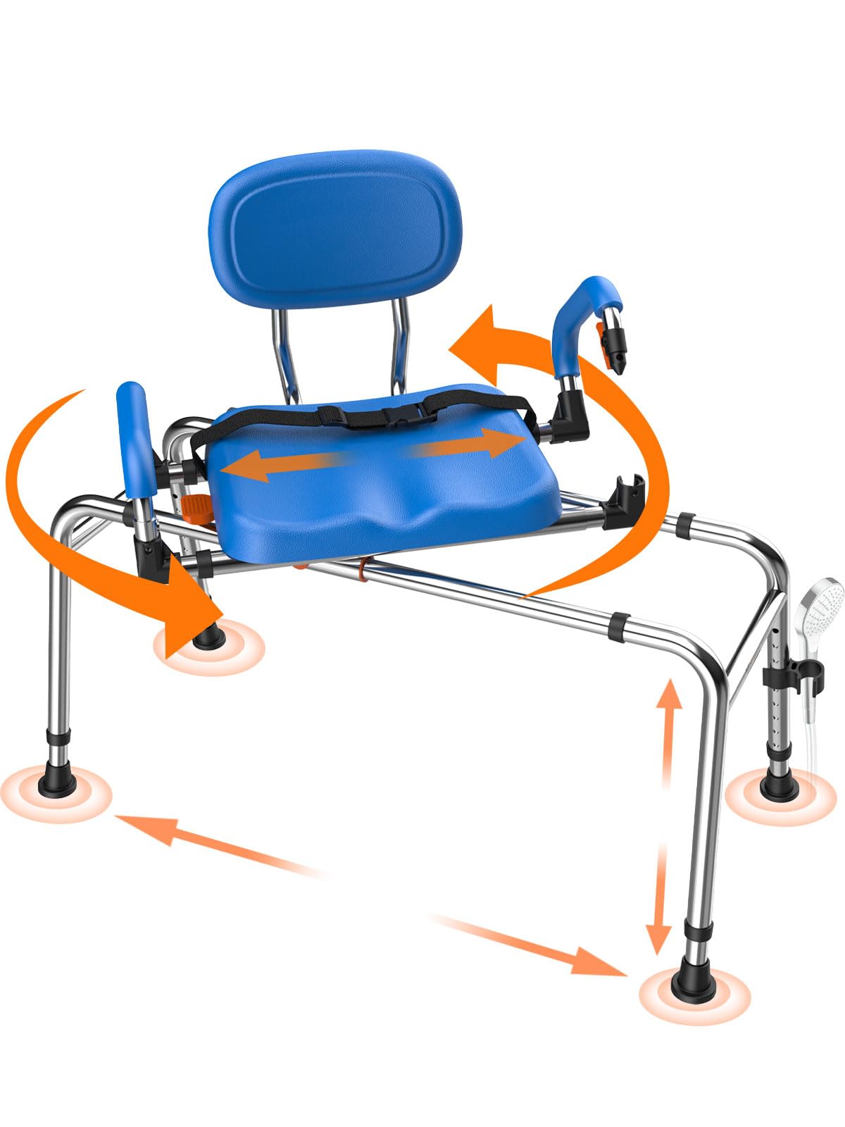 Sliding Shower Chair with 360° Swivel Seat and Adjustable Height S361