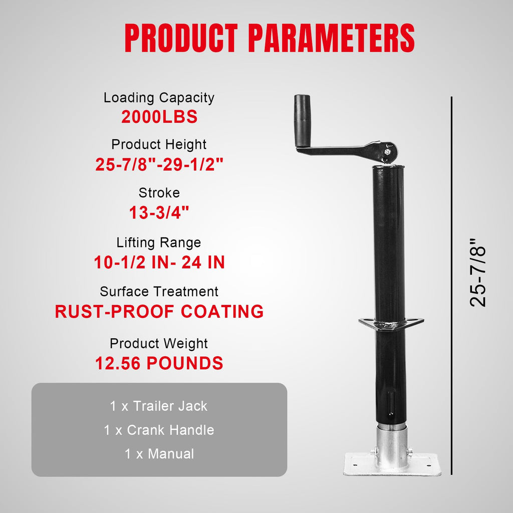 A-Frame Trailer Jack 2,000 LBs Capacity 14 Inches Vertical Travel J975402