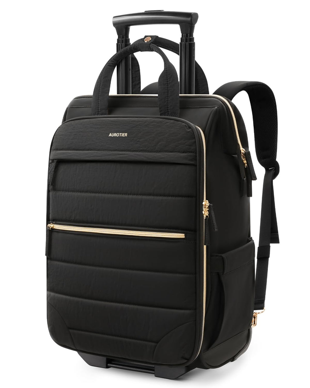 Black Rolling Puffer Backpack with Wheels W100849