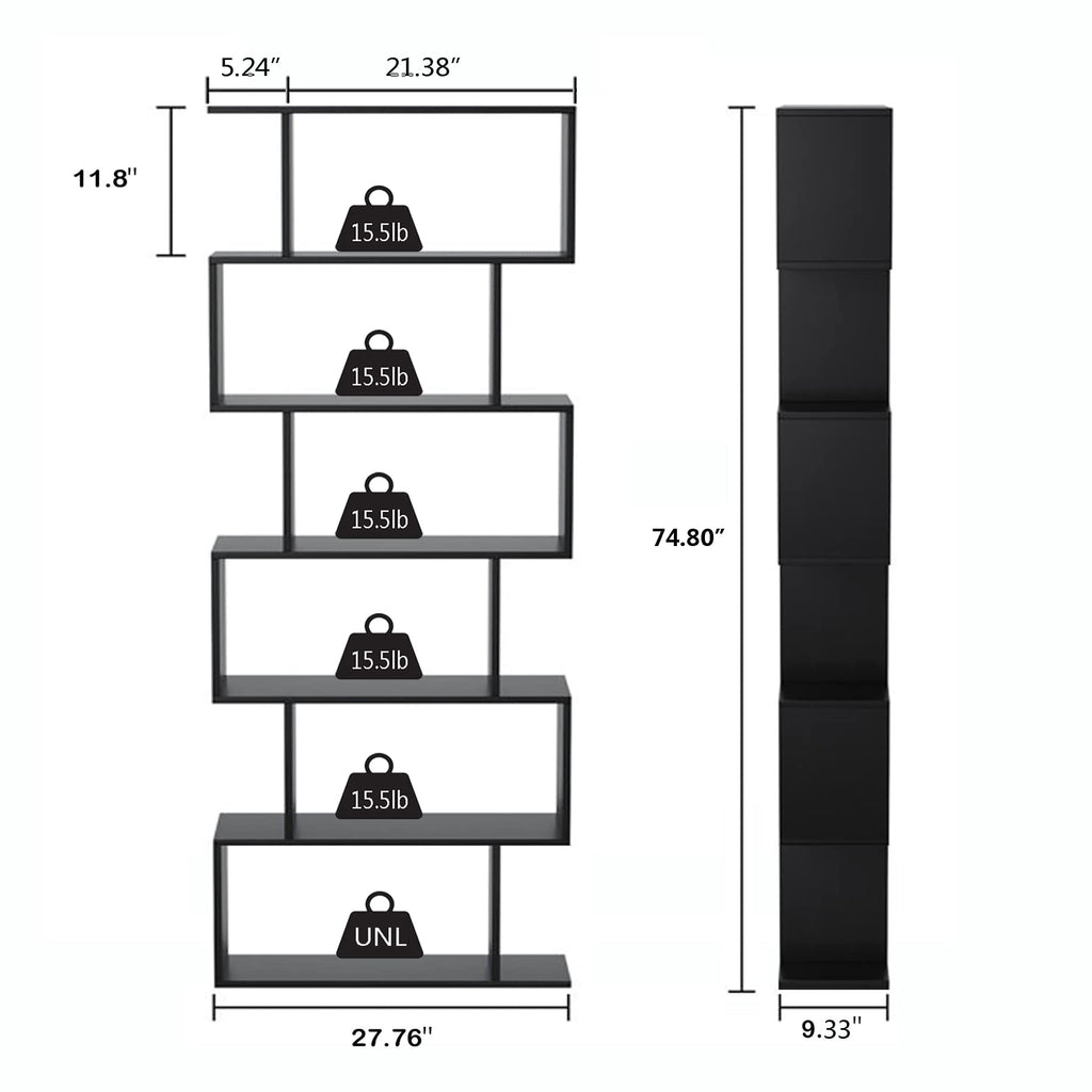 6-Tier Geometric S Shaped Wood Bookshelf L1556