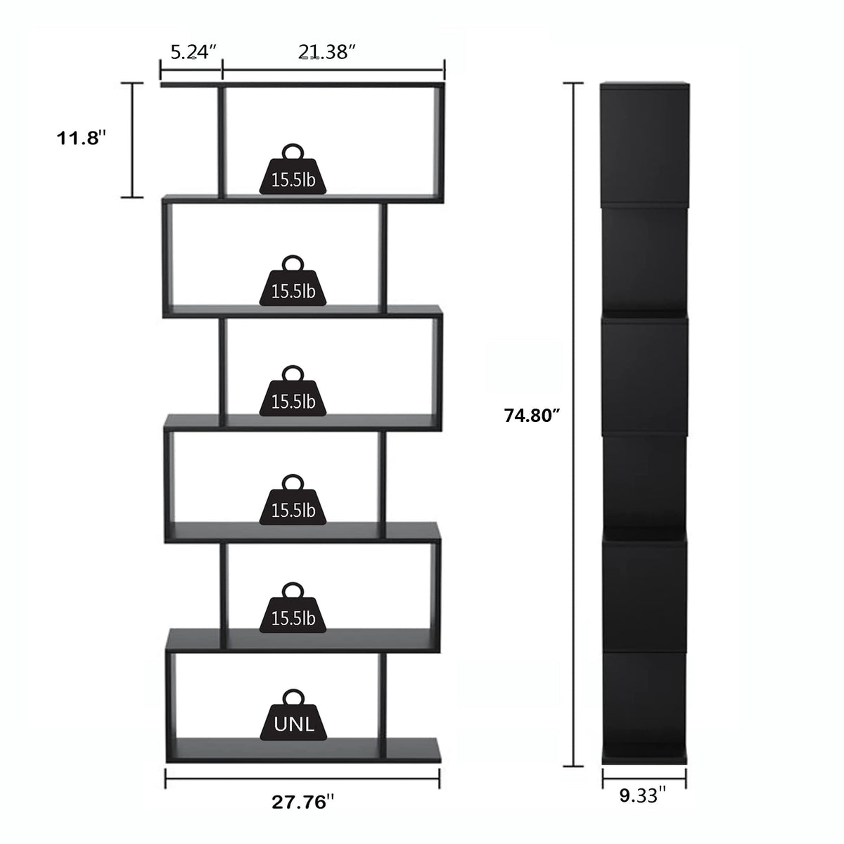 6-Tier Geometric S Shaped Wood Bookshelf L1556
