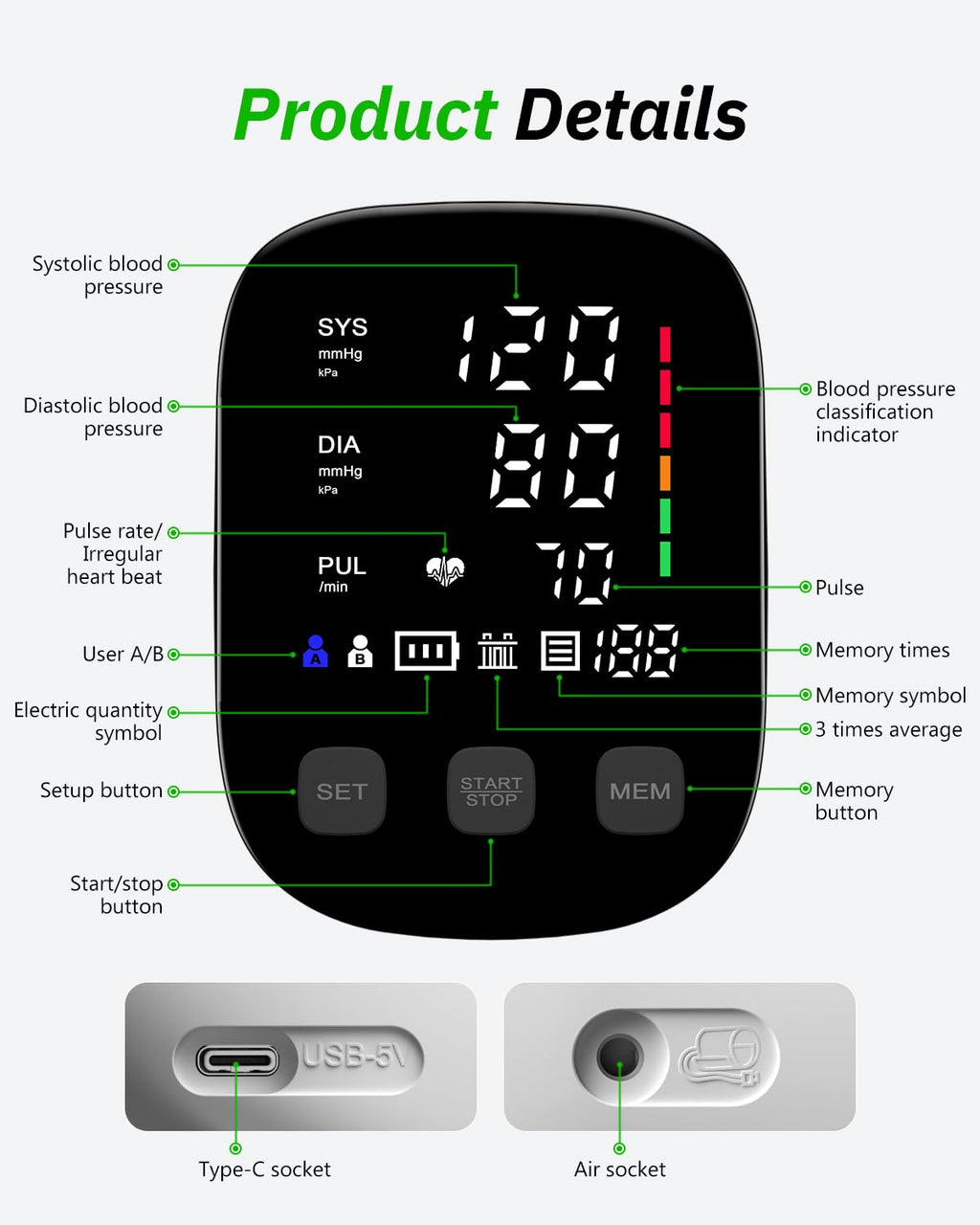Blood Pressure Monitor Upper Arm Large Cuff Digital BP Machine T3137
