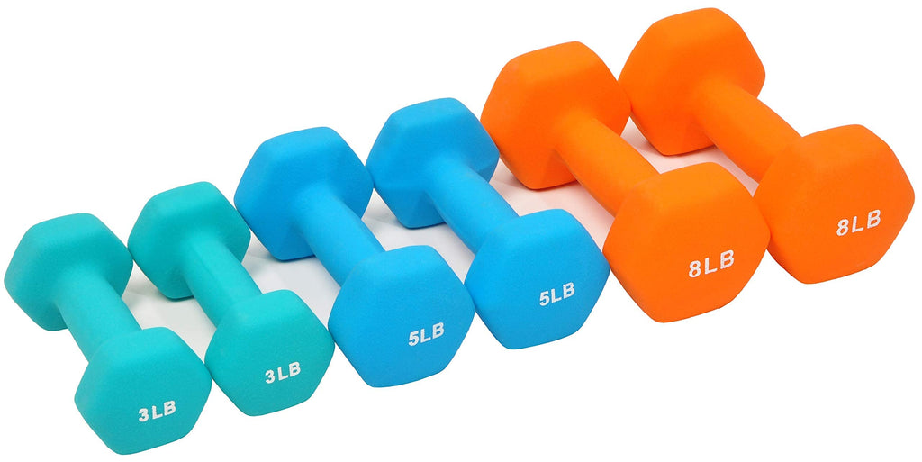 Colored Neoprene Coated Dumbbell Set with Stand, Set of 6 X89899