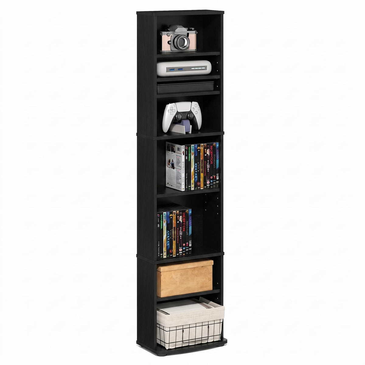 8-Tier Espresso Media Shelf with Adjustable Shelves D253794