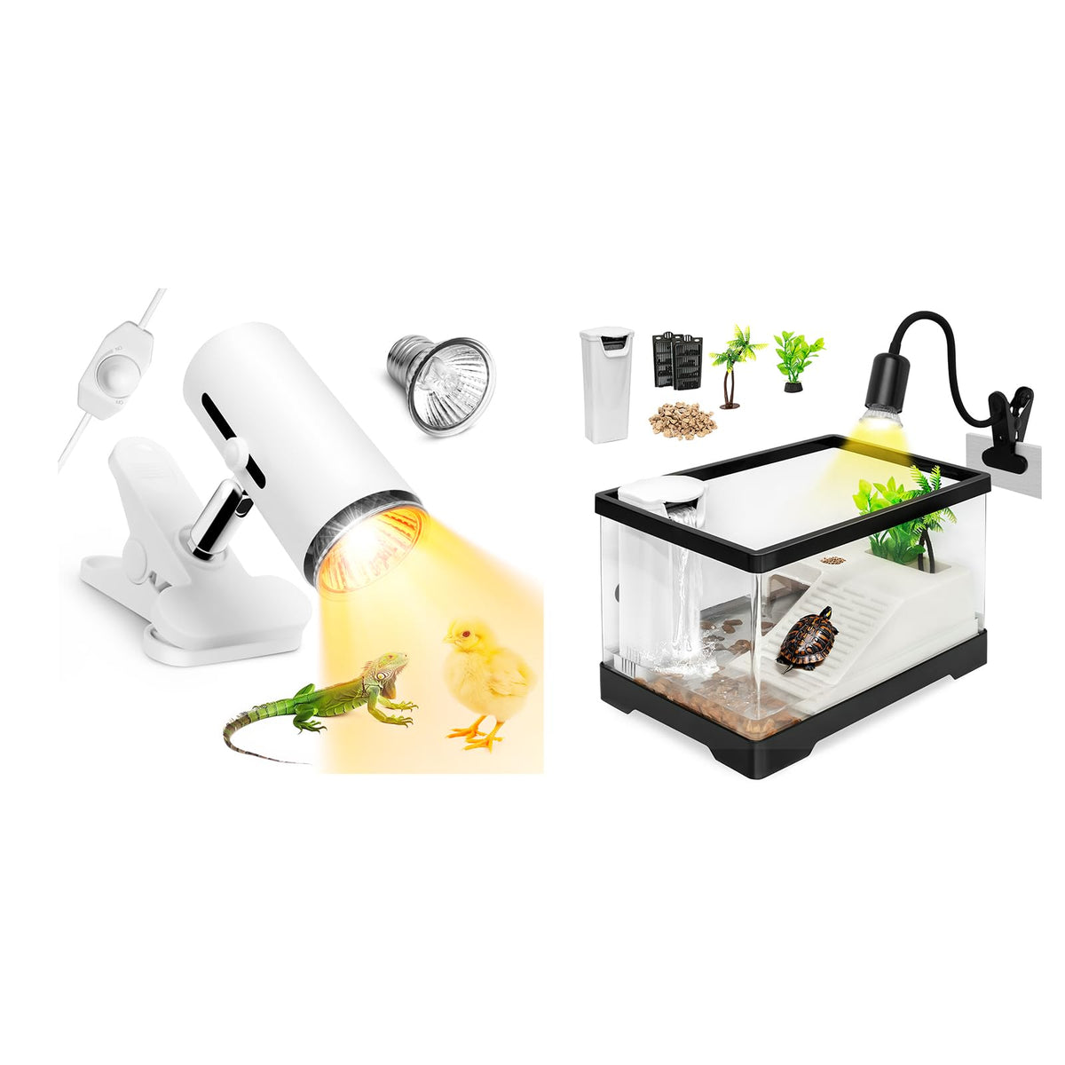 Turtle Tank Kit with Heat Lamp, Filter, UVB Lamp, Plants, Basking Platform A65631