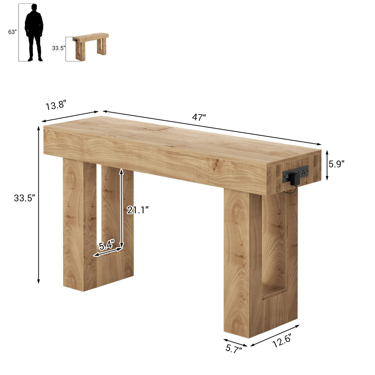 47" Entryway Table with Sensor Light & AC Outlets Z24569
