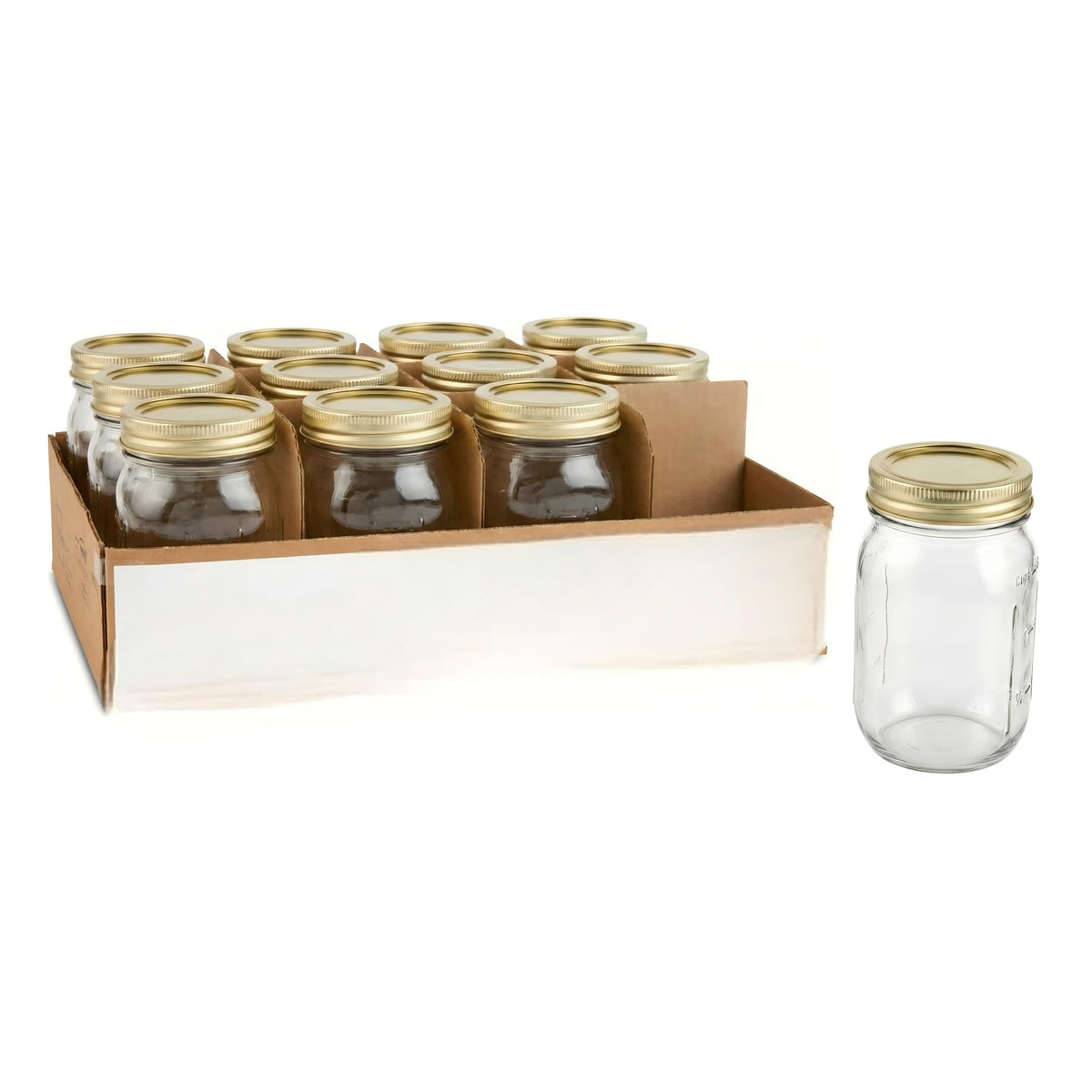 16 oz Regular Mouth Glass Canning Jars with Lids and Rings, 12-Pack O648355