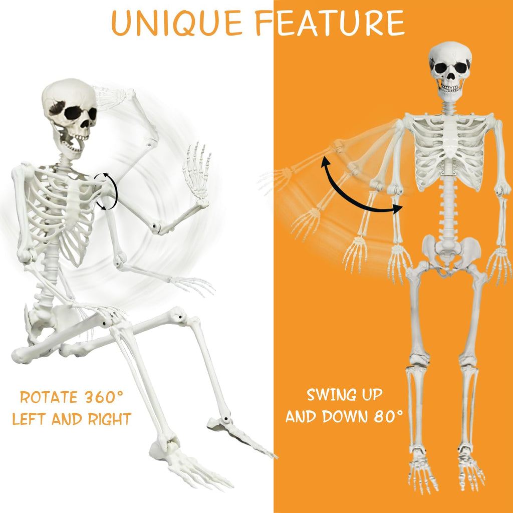 5.4Ft Posable Halloween Skeleton with Dog Cat Skeleton N481290