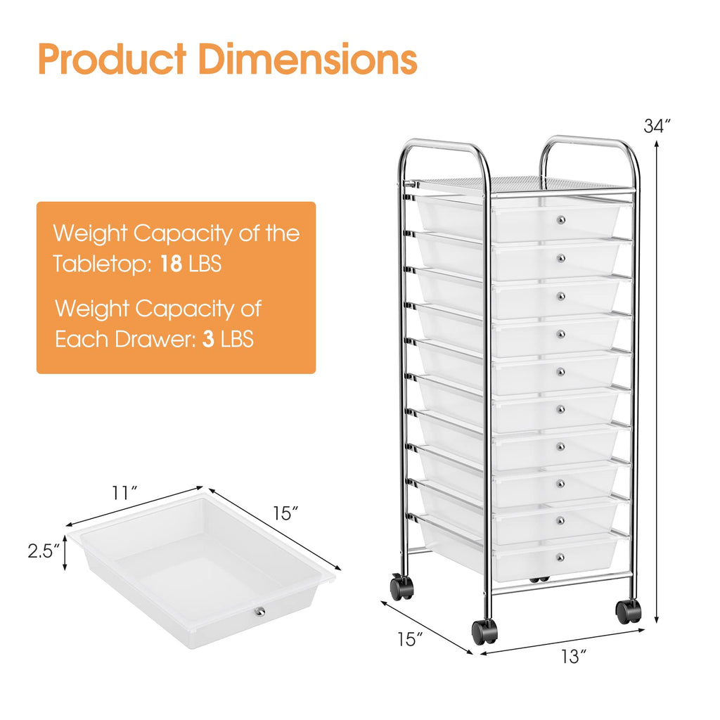 10 Drawers Rolling Storage Cart M21025