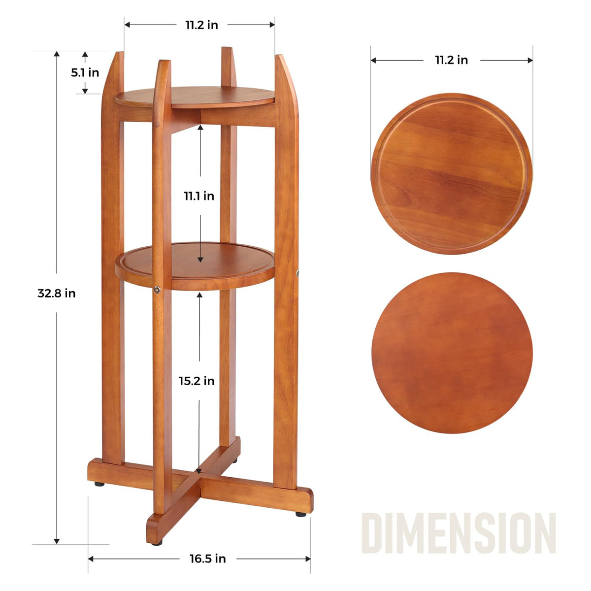 Solid Wood Water Dispenser Floor Stand with 2 Round Shelfs S398528