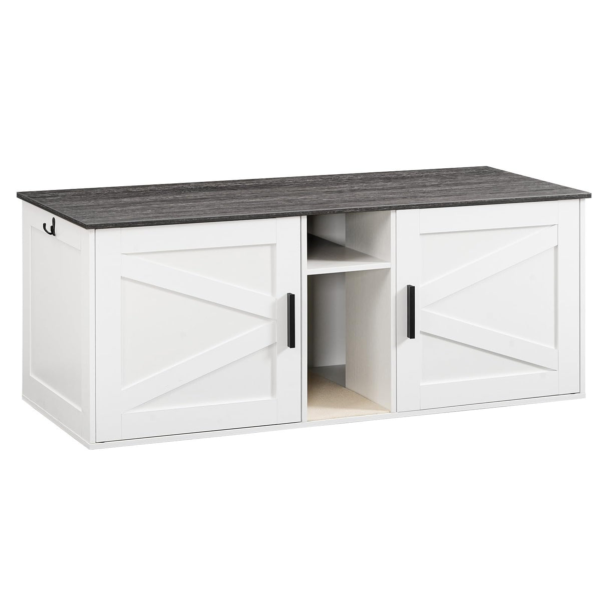 White and Charcoal Gray Cat Litter Box Enclosure J2734