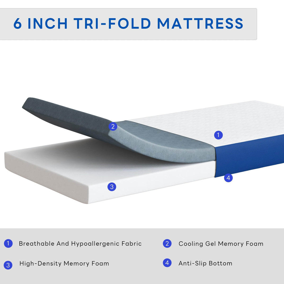 Queen 6 Inch Gel Memory Foam Trifold Mattress Q433