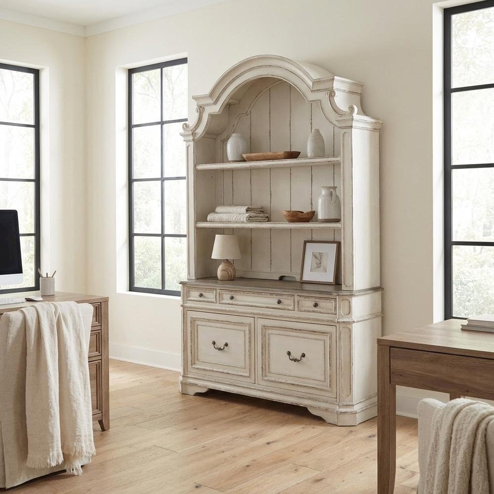 Antique White 3 Piece Desk and Hutch Set C819449