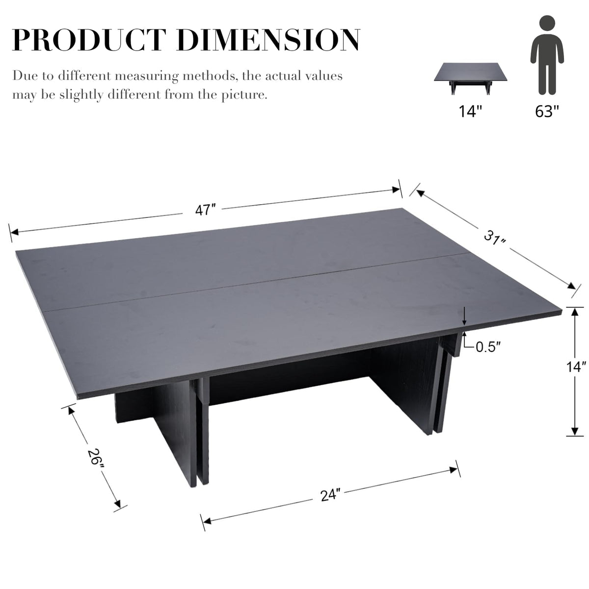 48" Rustic Wood Coffee Table with Geometric Base O51076