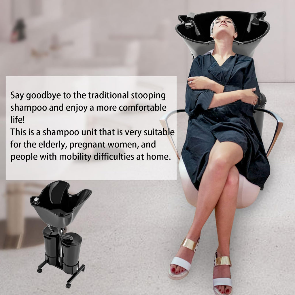 Portable Mobile Shampoo Bowl with Electric Pump, 2 Bucket, Drain Hoses, Height-Adjustable W361570