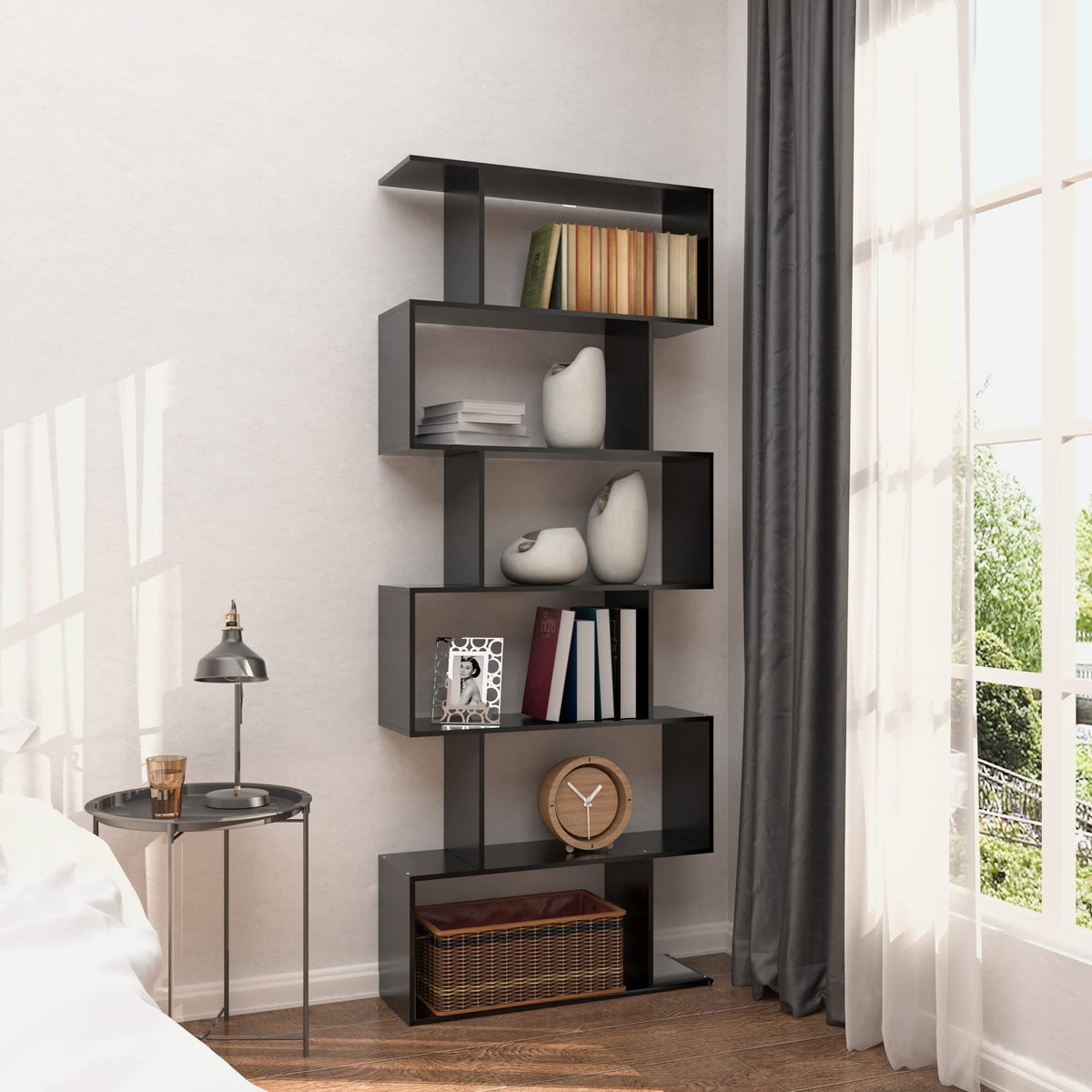 6-Tier Geometric S Shaped Wood Bookshelf L1556