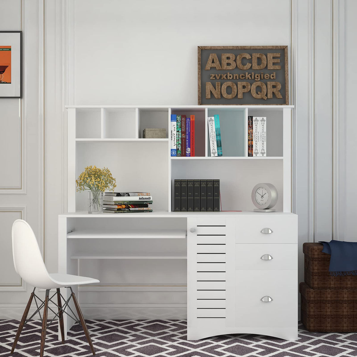 White Computer Desk with Hutch L538