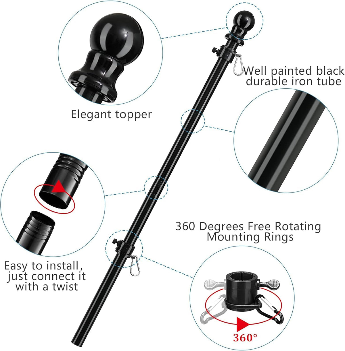Black 5ft Tangle Free Metal Flag Pole W672716