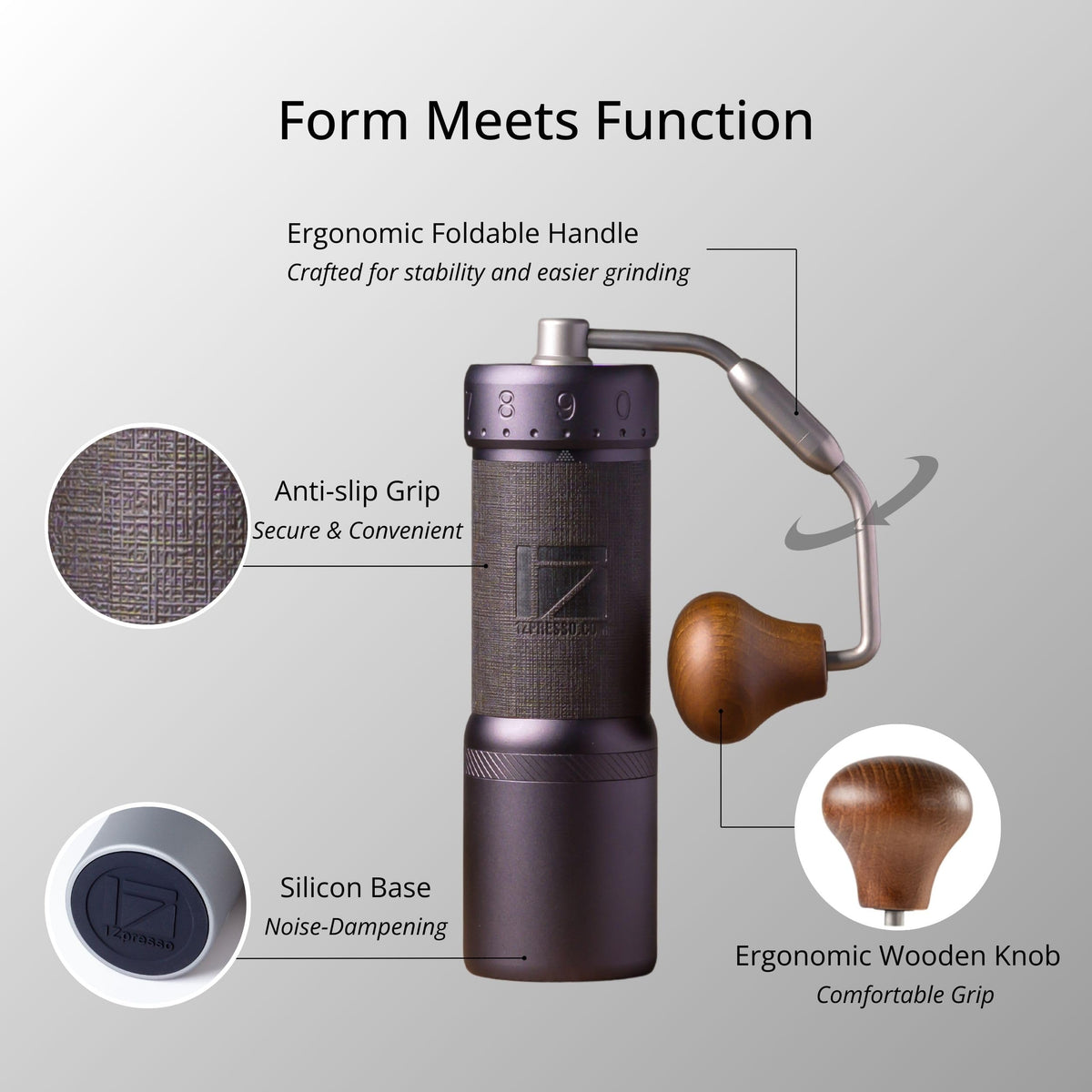 Manual Coffee Grinder Iron Gray Conical Burr Foldable Handle R684