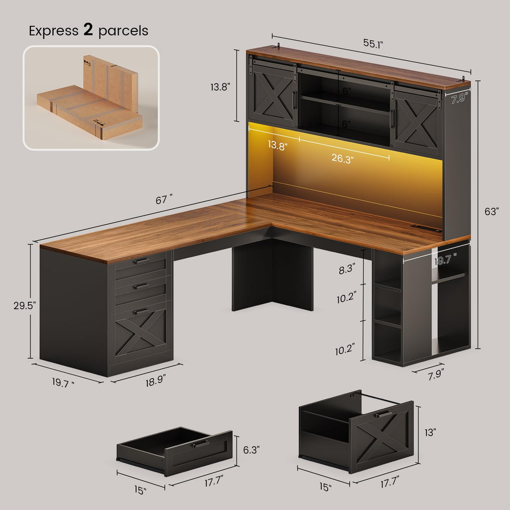 67" L Shaped Desk with Hutch A51986