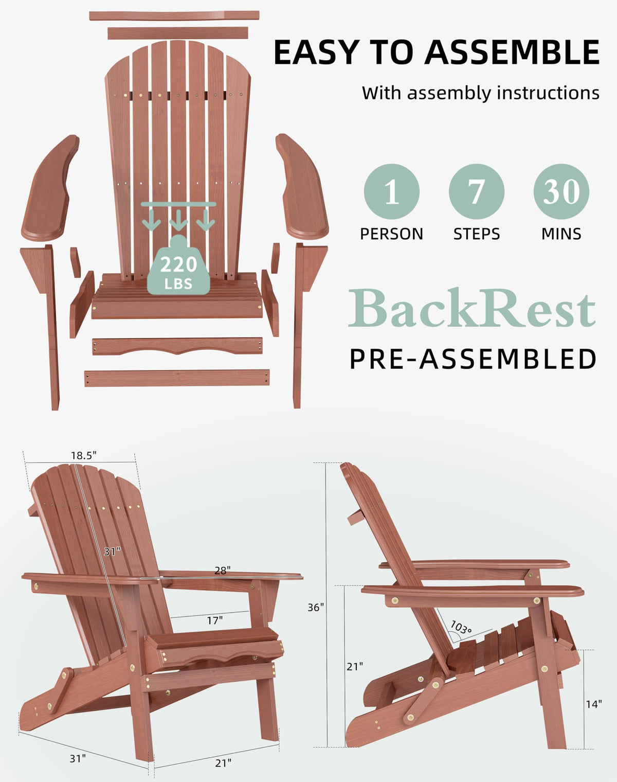 Wooden Folding Adirondack Chair Set of 2 S745