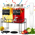 1 Gallon Glass Drink Dispenser with Stand, 2 Pack Beverage Dispenser with Spigot B24389