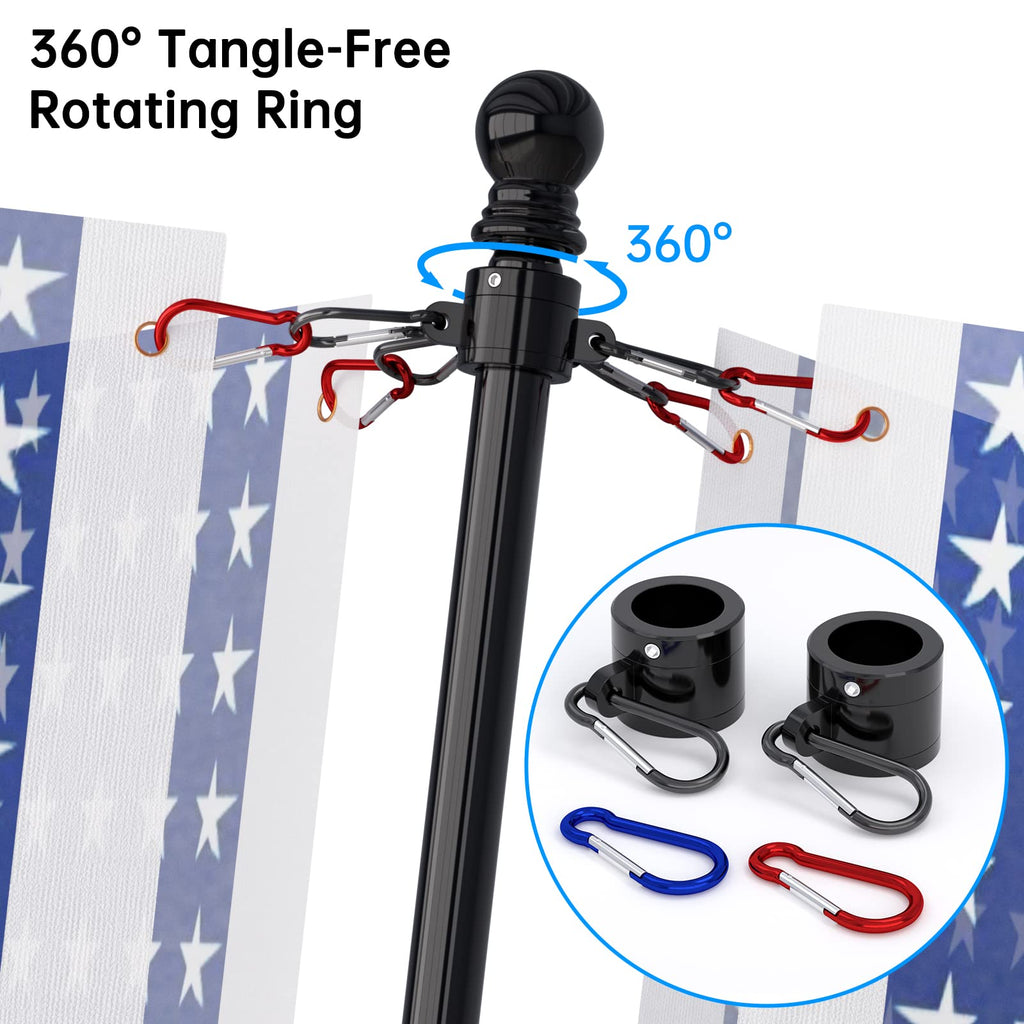 2 Pack 6FT Black Stainless Steel Flag Pole Kit with Solar Light L158