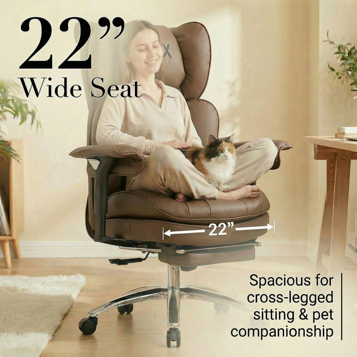 Big & Tall Desk Chair with Footrest Brown Q32773