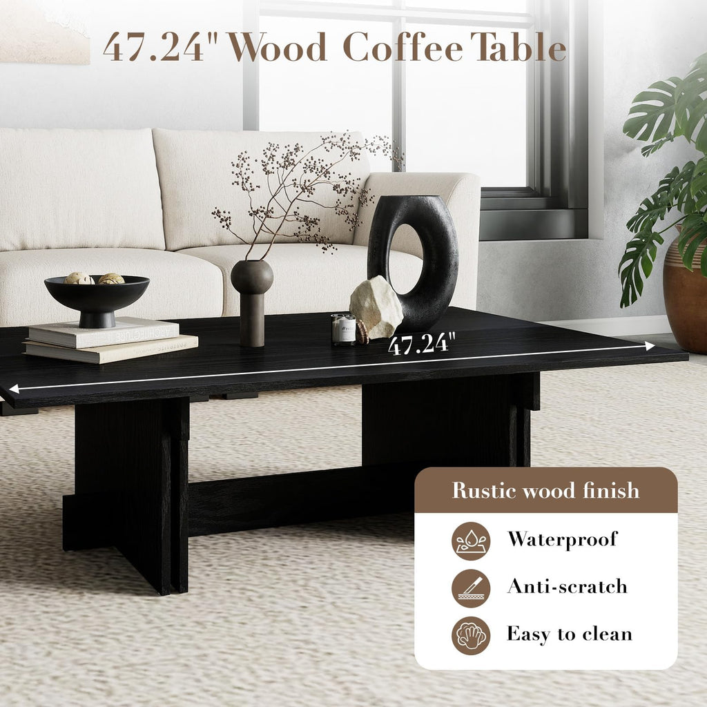 48" Rustic Wood Coffee Table with Geometric Base O51076