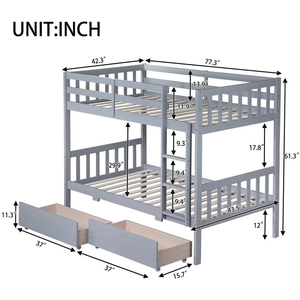 Twin Over Twin Bunk Bed with Storage Drawers Grey U75860