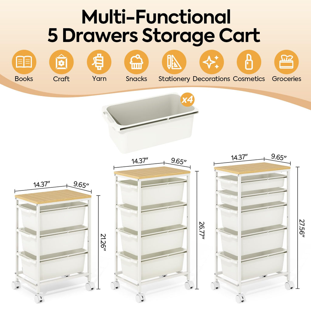 Slim Rolling Cart with 4 Drawers W457