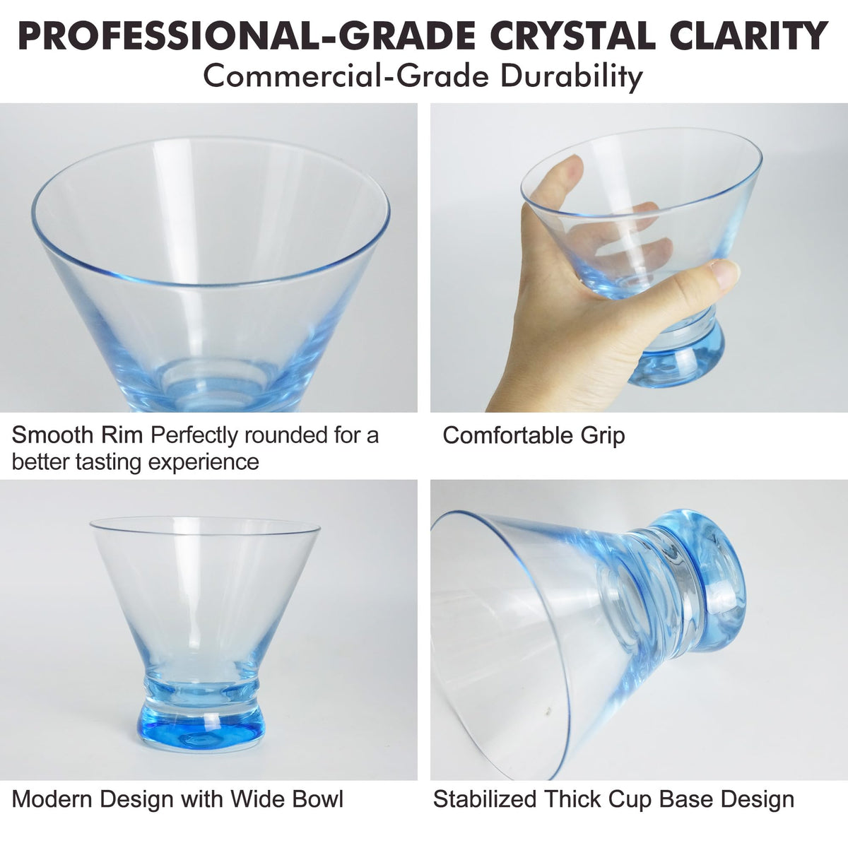 Multi Colored Stemless Martini Glasses Set of 6 L139