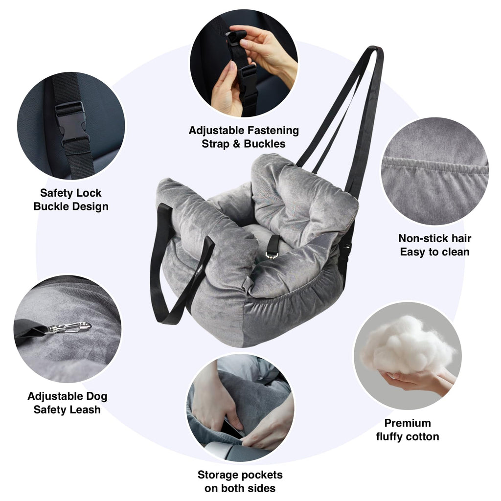 Gray Pet Car Booster Seat for Small Dogs up to 25 lbs P683414
