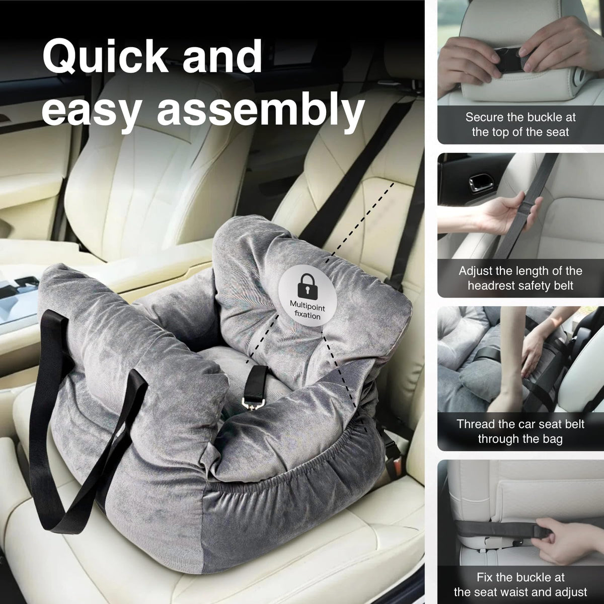 Gray Pet Car Booster Seat for Small Dogs up to 25 lbs P683414