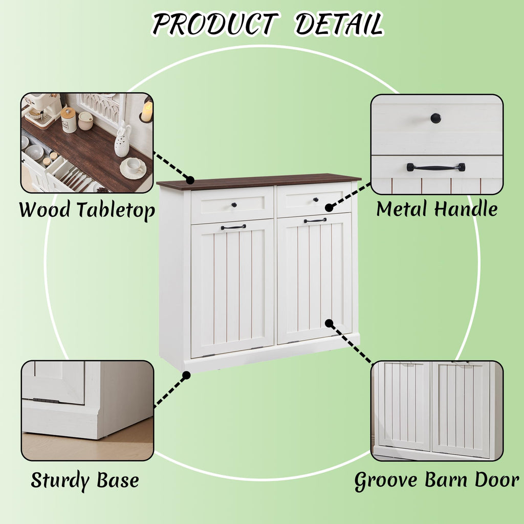 Double Tilt Out Laundry Hamper Cabinet Antique White Z994058