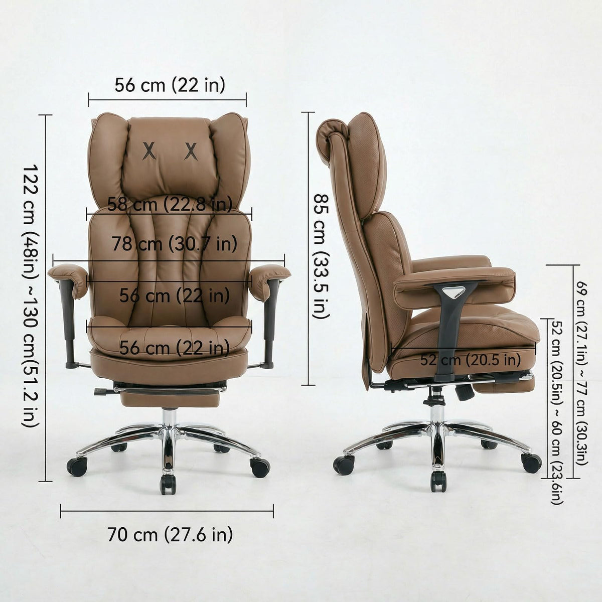 Big & Tall Desk Chair with Footrest Brown Q32773