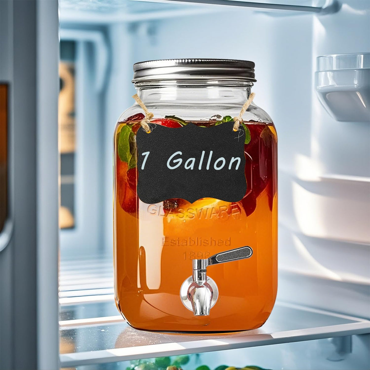 1 Gallon Glass Drink Dispenser with Stand, 2 Pack Beverage Dispenser with Spigot B24389