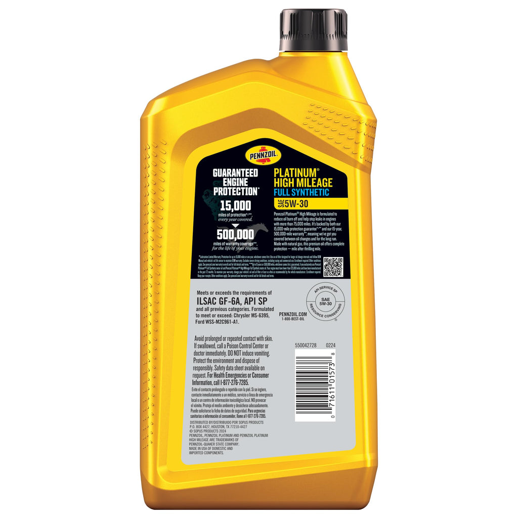 Full Synthetic 5W-30 High Mileage Motor Oil 1-Quart K433